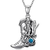 BETHZA Real Turquoise Boot Necklace 925 Sterling Silver Cowboy Boot Pendant Western Boho Cowgirl Jewelry for Women