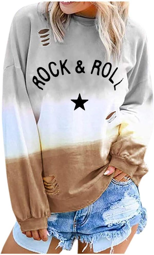 Women's Sweatshirt Fashion Letter Gradual Long Sleeve Long Sleeve Round Neck Shirt Blouses Loose Casual Pullover