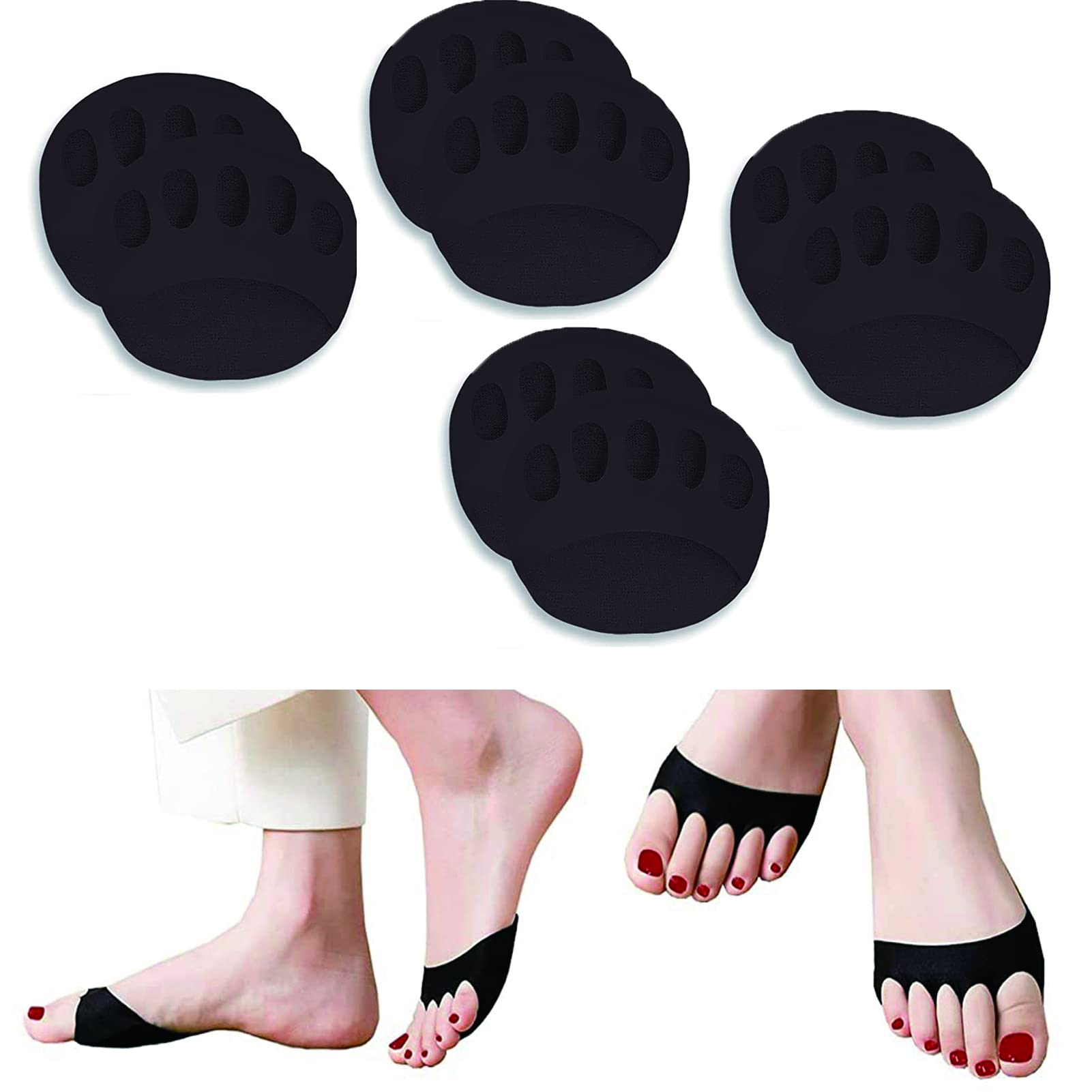 Fabric Metatarsal Pads 4 Pairs Soft Ball of Foot Cushion Pads Reusable Forefoot Pads for Women Men Prevention Pain Relief