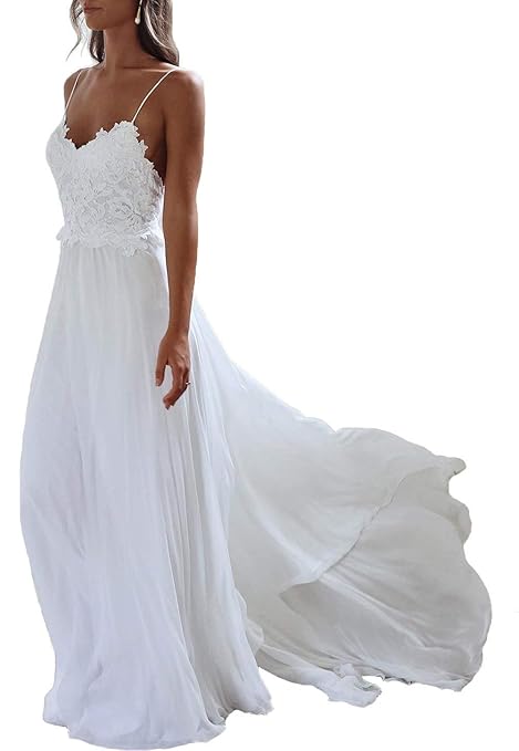 JAEDEN Brautkleid Lang Hochzeitskleider Boho Brautmode Strand Chiffon Spitze Rückenfrei