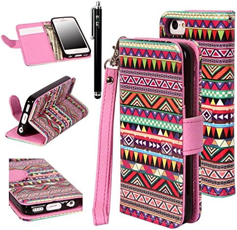 iPhone 5C Case, iPhone 5C Flip Case - E LV Deluxe Tribal print PU Leather Wallet Purse Flip Folio Stand Case Cover for iPhone 5C with 1 Stylus and 1 Clear Screen Protector