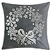 Homey COZY Embroidery Gray Velvet Throw Pillow Cover, Merry Christmas Series Snowflake Floral Wreath Luxury Soft Fuzzy Cozy Warm Slik Gift Square Couch Cushion Pillow Case 20 x 20 Inch, Cover Only