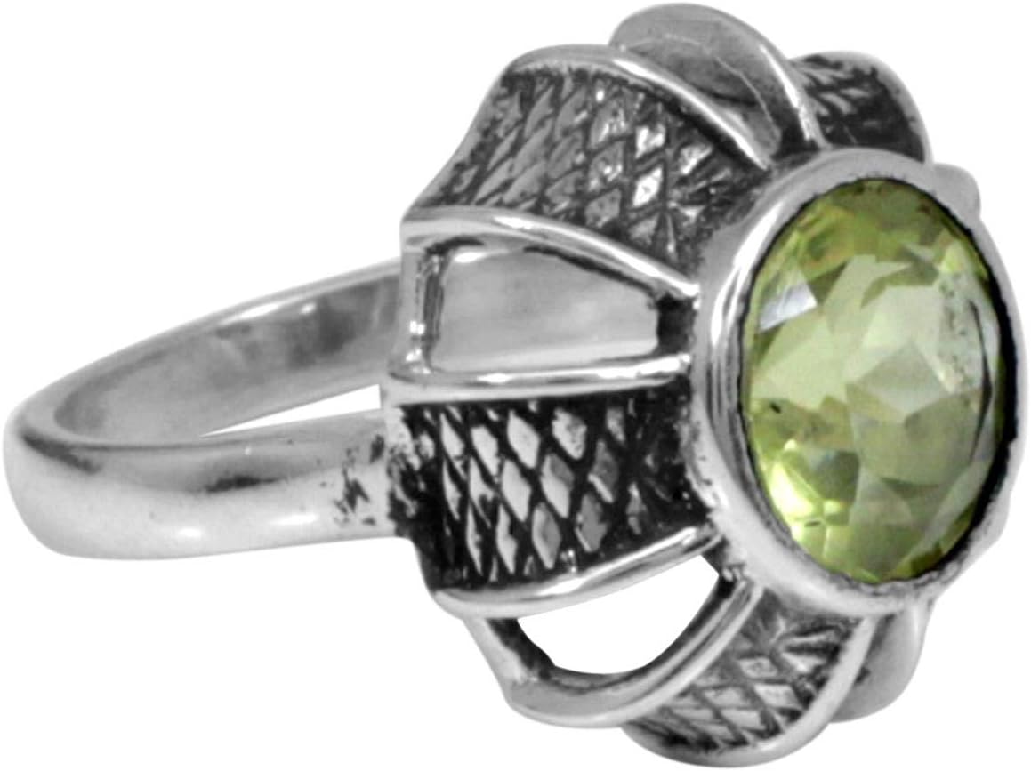 Ishu Gems Round Lemon Quartz Gemstone Sterling Silver Ring, Solid Silver Designer Ring Jewelry