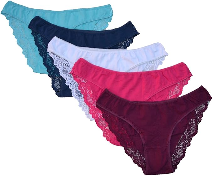 Ladies Cotton Brazilian Briefs Lace Pants Knicker Underwear (16, Asst