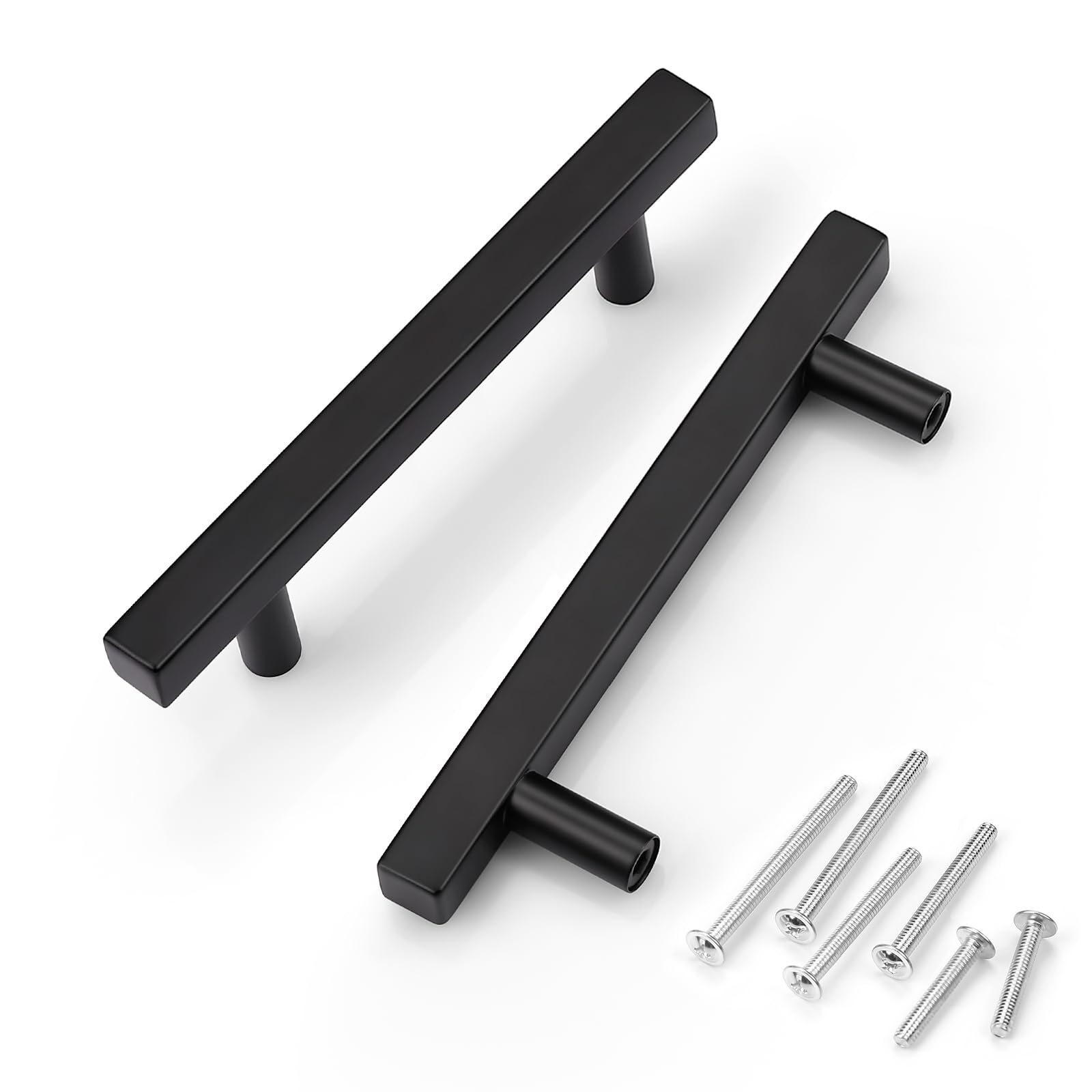 Photo 1 of (USED/FAIR) KNOBWELL 10 Pack 3-3/4" Black Kitchen Cabinet Handles, Stainless Steel Matte Black Dresser Drawer Pulls, Hole Spacing 3-3/4 inch, Overall Length 6 inch