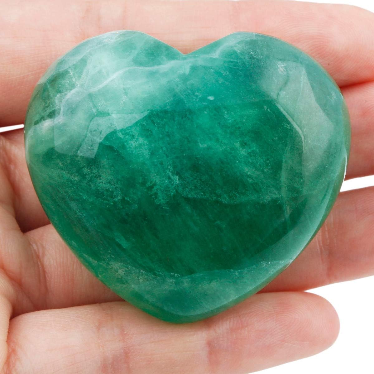 KYEYGWO Green Fluorite Puff Heart Healing Crystals Love Stone - Image 3