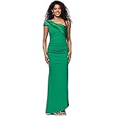 Betsy & Adam Women's Floor-Length, Off-The-One-Shoulder, Miakdo Draped Detail, with Fitted Silhouette, Green, 10