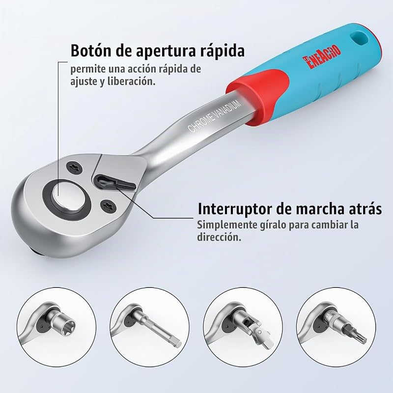Conjunto de catraca de 46 peças com chaves de soquete de 1/4", soquetes, extensões, pontas, aço cromado-vanádio, caixa incluída - conjunto completo de catraca