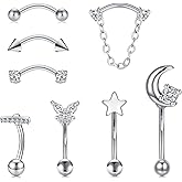 Zolure Rook Daith Piercing Jewelry 16G Eyebrow Rings for Women Rook Earring Curved Barbell Tragus Cartilage Vertical Labret Lip Piercing Jewelry Hypoallergenic