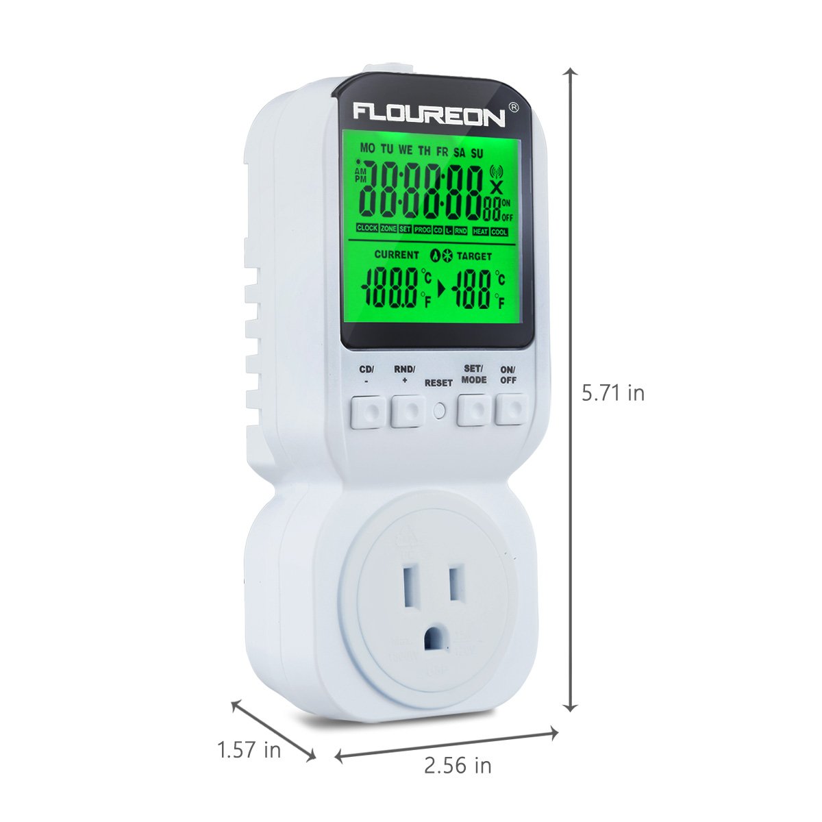 FLOUREON Thermostat Timer Switch Socket Plug ON/OFF Control 12H/24H for