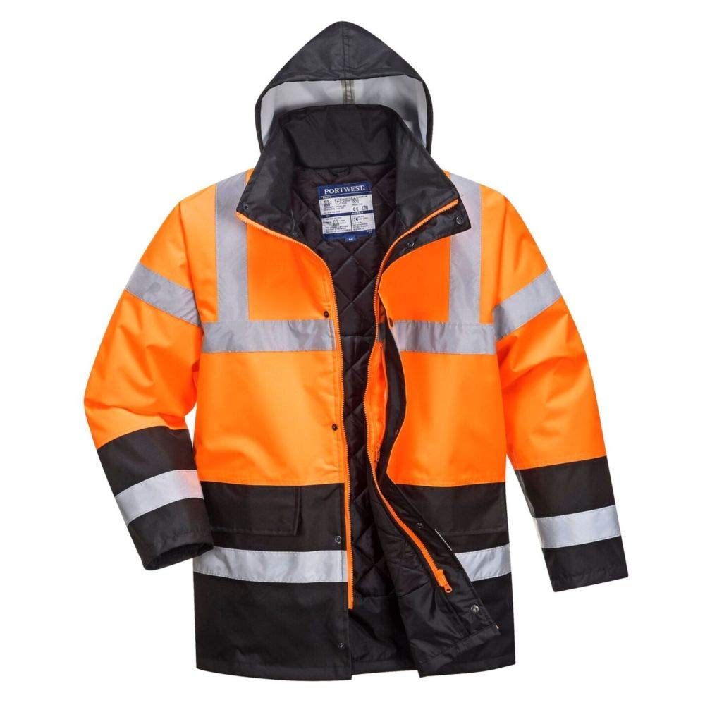 Portwest S467 Men's Hi Vis Contrast Winter Traffic Jacket EN342 CE Certified Waterproof Quilt Lined Storm Flap Reflective Tape Hood Safety Coat - Image 3