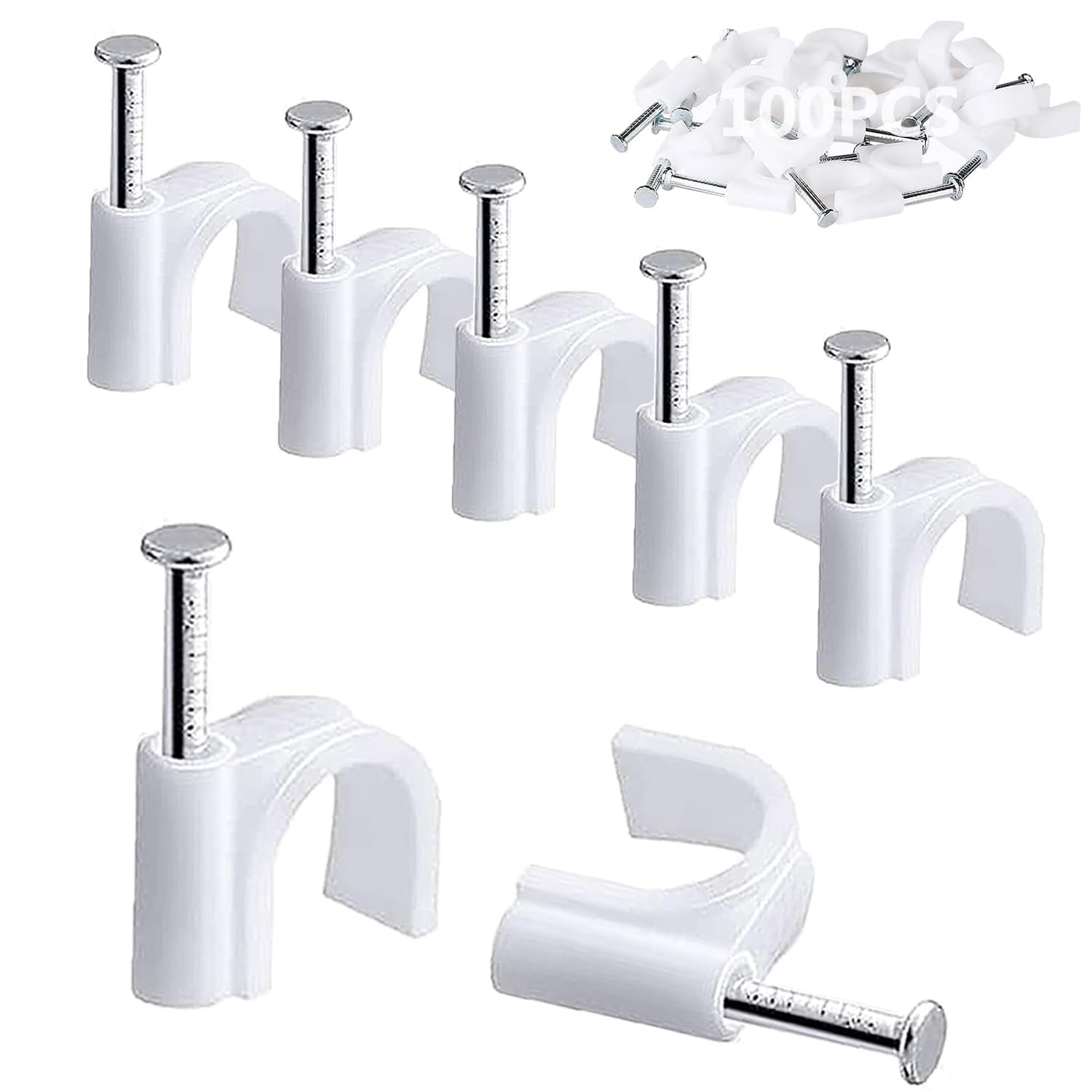 100PCS Round Cable Clips with Storage Box, 12MM Electrical Wall Clip Cable Nail Clips Management, Wire Tidy Clips Pins Cable Tacks for Ethernet, Electrical Cables, Wires