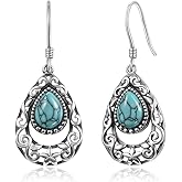 Turquoise Earrings for Women, 925 Sterling Silver Blue Dangle Earrings Vintage Boho Western Jewelry, Lightweight Drop Earrings Birthday Anniversary Mother’s Day Gifts for Her Wife Mom Girlfriend