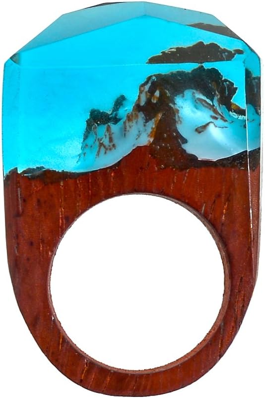 TENGZHEN Jewelry Handmade Wood Resin Rings Magical Miniature Snow Worlds Inside Ring Jewelry For Womens