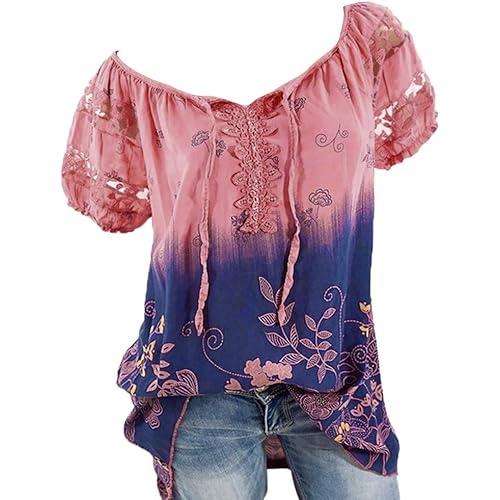 Tops for Women Summer,Blouse Shirts Floral Print V Neck Button Pocket Short Sleeve Summer Vintage Elegant Casual Tops