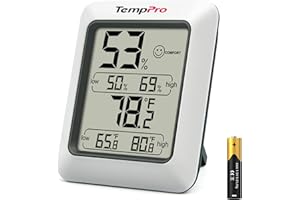 TempPro TP50 Digital Hygrometer Indoor Thermometer with Max/Min Records Room Thermometer and Humidity Monitor with Large LCD 