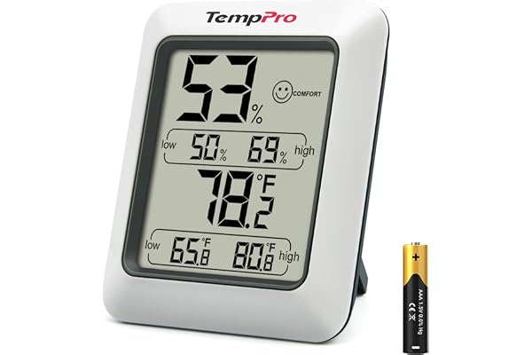 TempPro TP50 Digital Hygrometer Indoor Thermometer with Max/Min Records Room Thermometer and Humidity Monitor with Large LCD