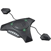 Meeteasy MVOICE8010EX-B Conference Speaker Microphone, 360&deg; &amp;16ft Voice Pickup Range/Noise Reduction/Echo Cancellation/USB Bluetooth Speakerphone w/2 Expandable Mic for 12 People Big Meeting Room