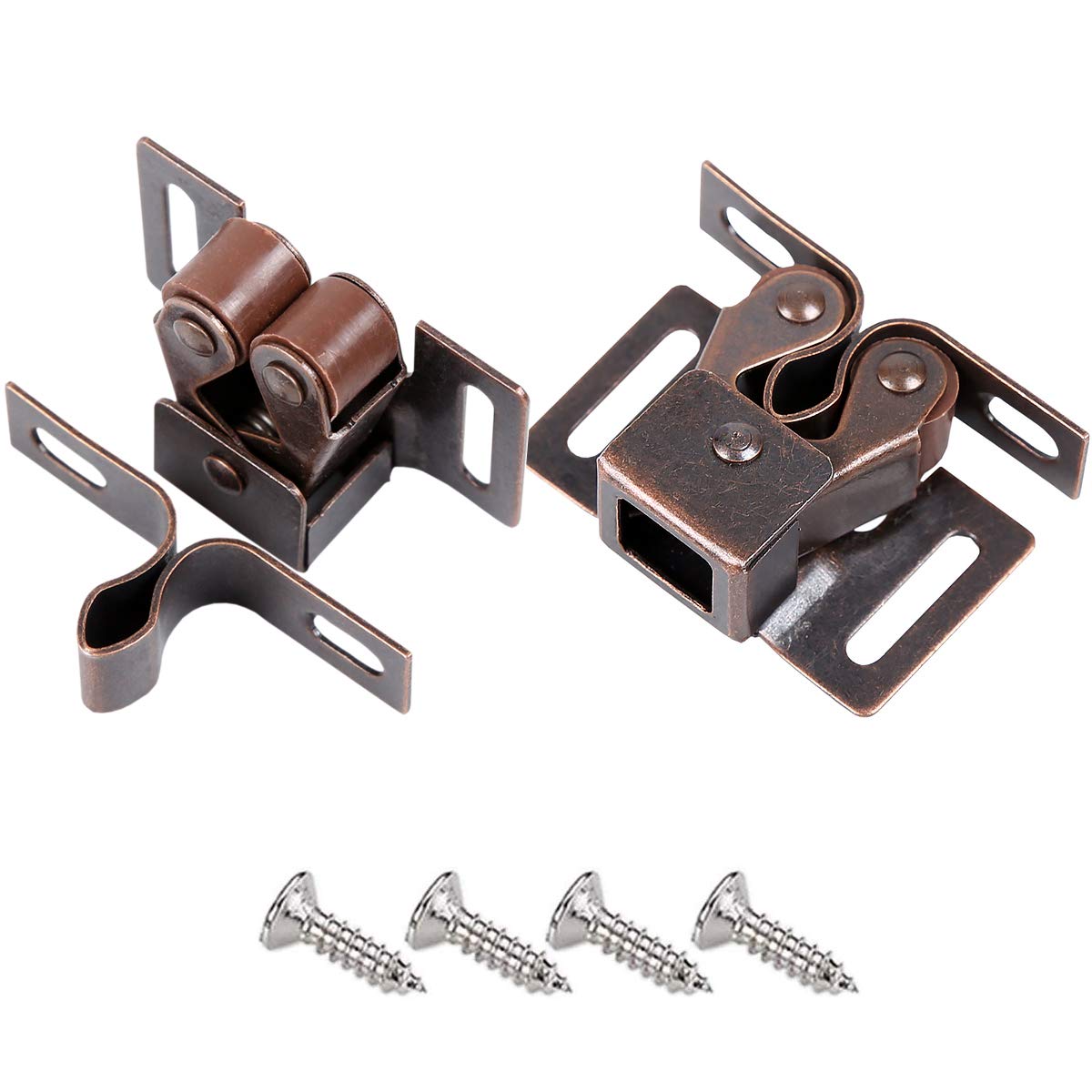 Derbway Door Catches 10pcs, Double Roller Strong Hold Door Catches with Screws, Cabinet Catch for Home Furniture Cupboard