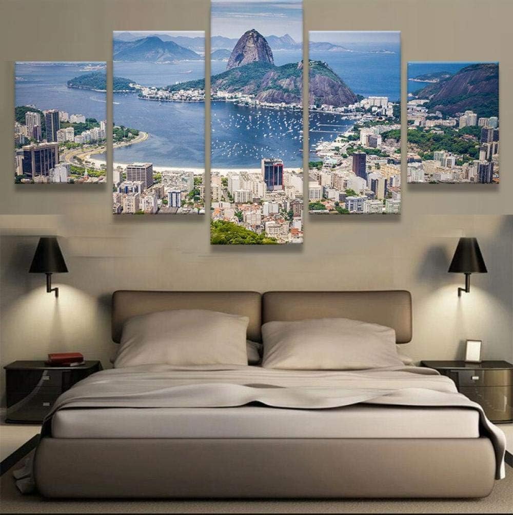 ZDDYX Home Decoration，Picture，Canvas Painting Wall Art Painting Picture Canvas Print Poster Brazil Rio de Janeiro 5 Panel Home Decor Living Room ,10x15 10x20 10x25（cm）