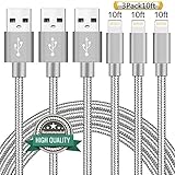 Youer Lightning Cable 3Pack 10FT Nylon Braided Certified iPhone Cable USB Cord Charging Charger for Apple iPhone X, 8, 7, 7 Plus, 6, 6s, 6+, 5, 5c, 5s, SE, iPad, iPod Nano, iPod Touch (Gray)