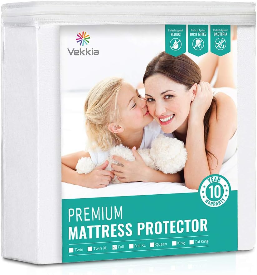 Vekkia Premium Twin Size Mattress Protector Waterproof Bed Cover. Soft Cotton Terry Surface Fabric, Breathable, Quiet, Hypoallergenic. Pet & Fluids Proof. Safe Sleep for Adults & Kids (Twin): Home & Kitchen