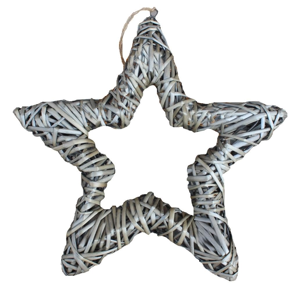 Red Hamper Antique Wash Wicker Open Star Christmas Decoration