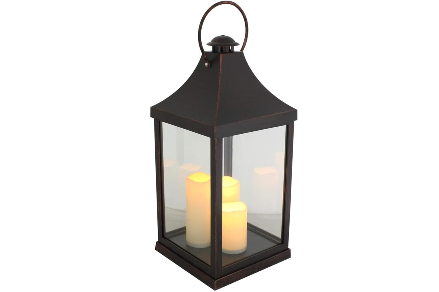 DESIGN DECORATION Deko Laterne mit 3 LED Kerzen & Timer in Kupfer Optik