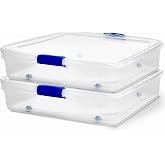 HOMZ Secure Latch, Clear Under Bed Plastic Storage Bins, 56 Quart, 2 Pack | Heavy-Duty Stackable Containers, Large Organizer Box for Homes, Offices, and Garages