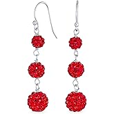 Black Red White Crystal Pave Round Graduated Two or Three Tier Disco Ball Linear Dangle Chandelier Earrings for Women Teen.925 Sterling Silver