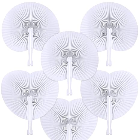 Papierfächer, Vegena Fächer Hochzeit Handfächer 12 Stk Herzförmiges +12 Stk. Rund Papier Faltbar Fan Papierfächer Weiß im Fre