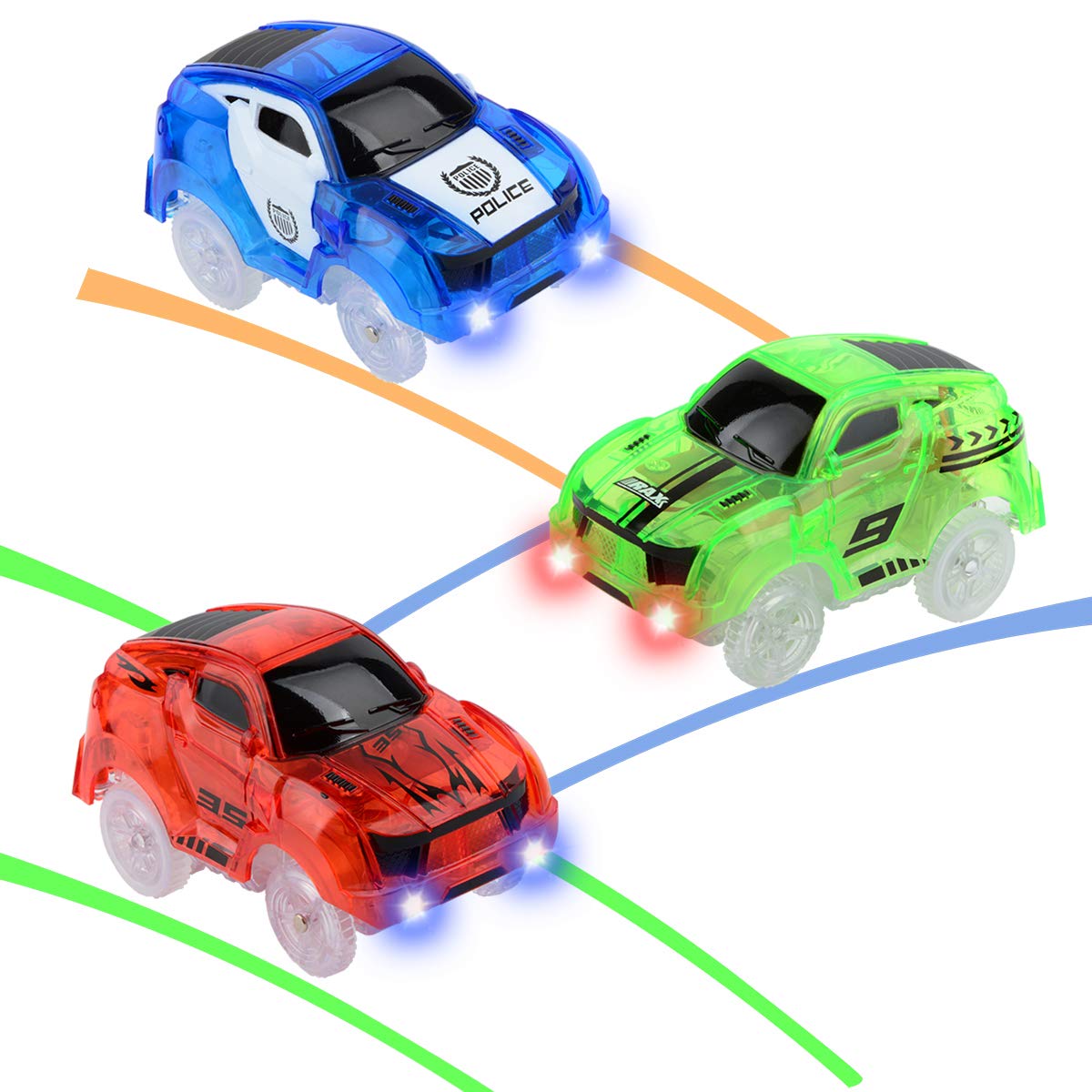Hoshin 3 Pack Glow-in-the-Dark Racing Cars Compatible with Magic Tracks, Neo Tracks & More for Boys & Girls (Ages 3+)