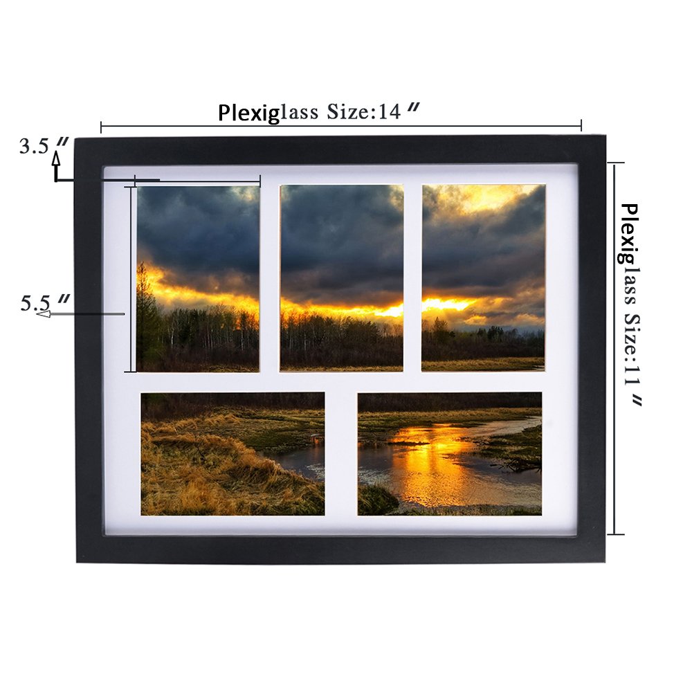 Wall Picture Frame 11x14, Alotpower Multiple Picture Frame Displays Five 4x6 Inch Pictures with White Mat