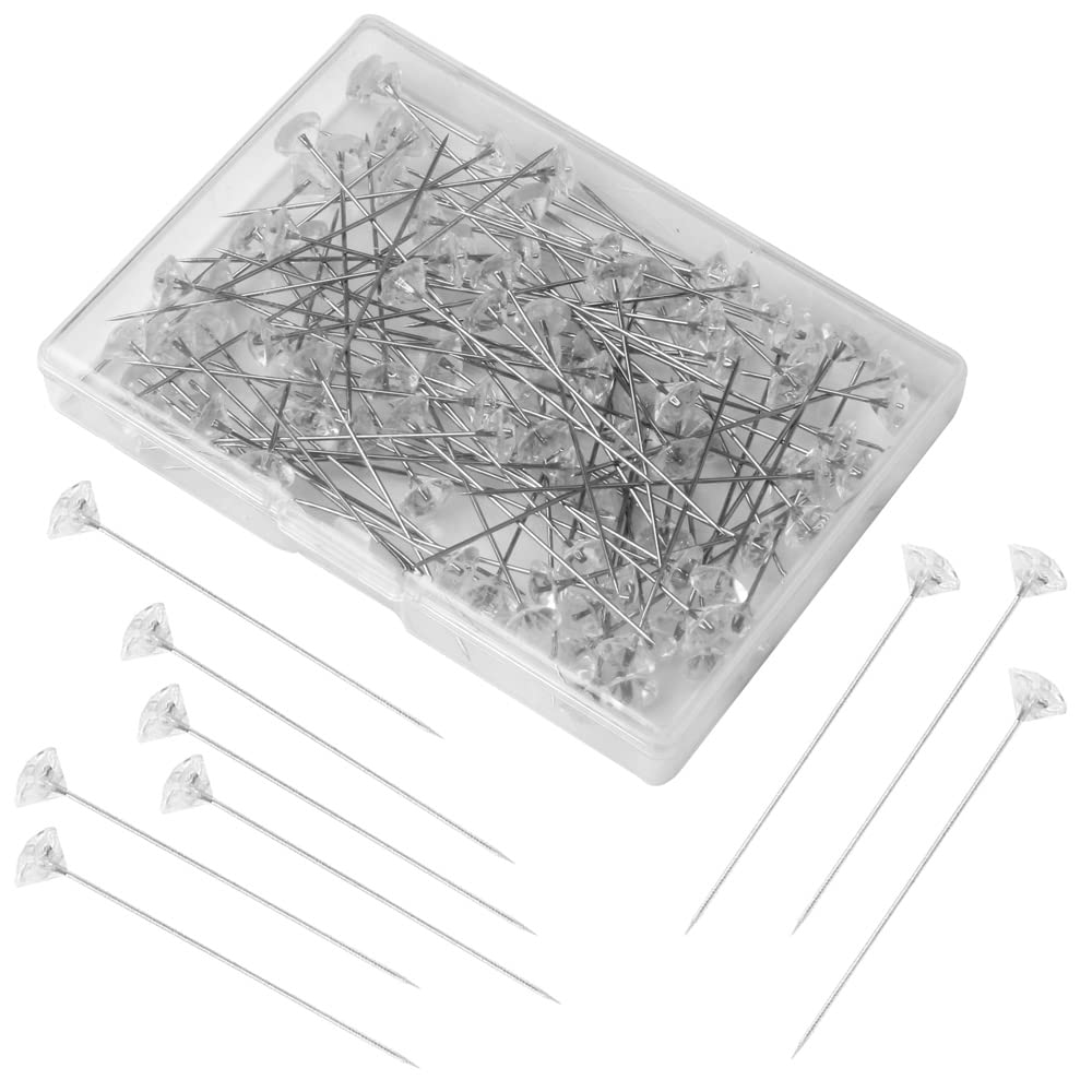 Photo 1 of 100pcs Corsage Boutonniere Pins, Floral Bouquet Pins, Crystal Diamond Head Straight Pin for DIY Crafts Jewelry Making Sewing Wedding Flower Decorations (100 Pieces with 1 Box)