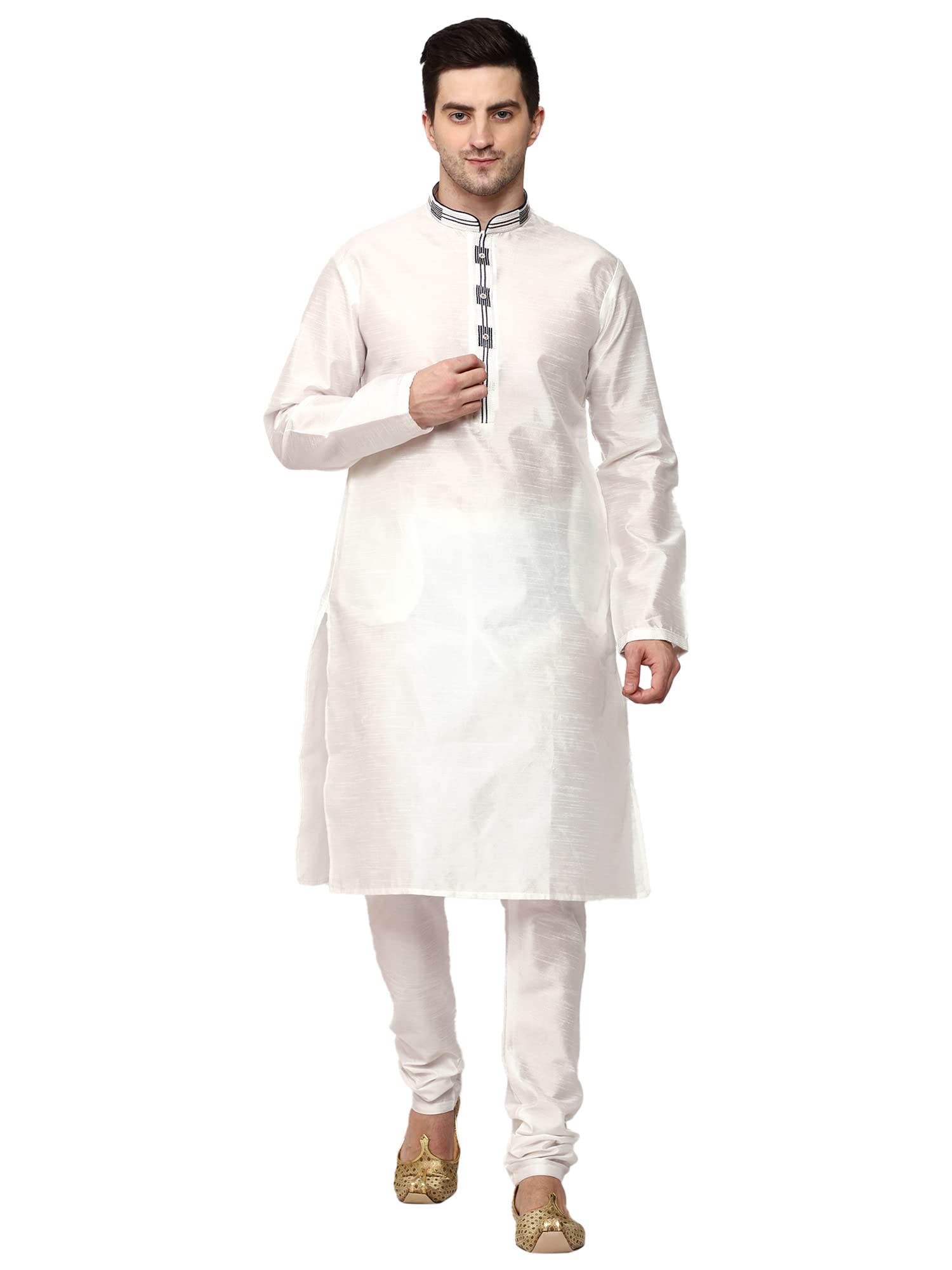 Condition photo showing New/Like New for itos365 men's tunic art silk kurta pajama and scarf suit set indian clothing wedding party dress gif