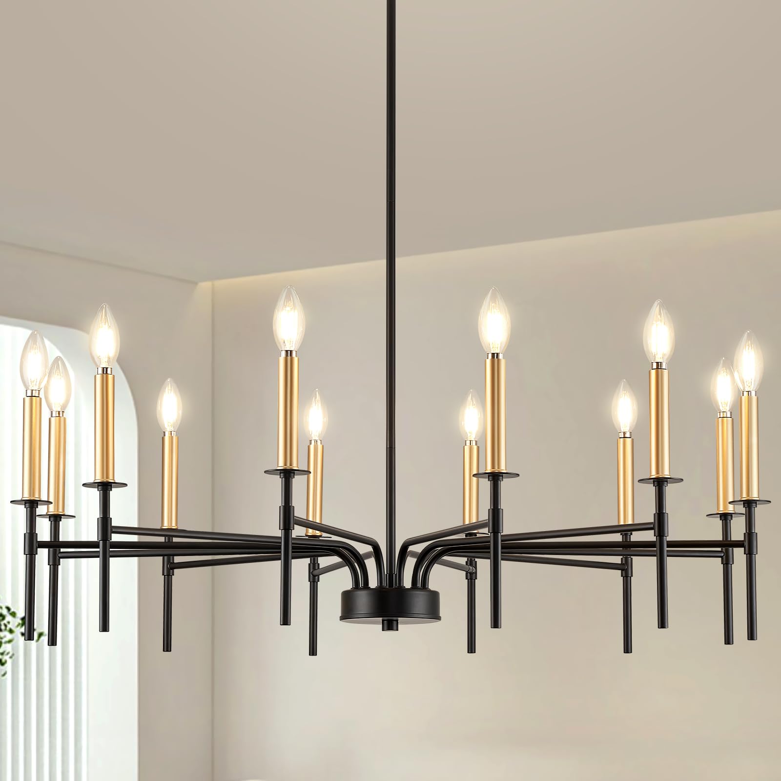 ONESMING 12 Light Modern Farmhouse Black and Gold Chandeliers for ...