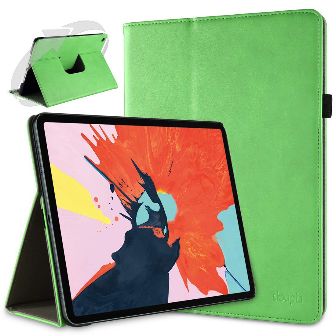 doupi Smart Flip Cover for iPad Pro 11 inch (2018), Deluxe Protective Case with Sleep/Wake Function 360 Degree Rotatable Stand Screen Protector, Green