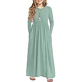 Arshiner Girls Maxi Dress Long/Short Sleeve Casual Holiday Dress with Pockets for 5-13 Years