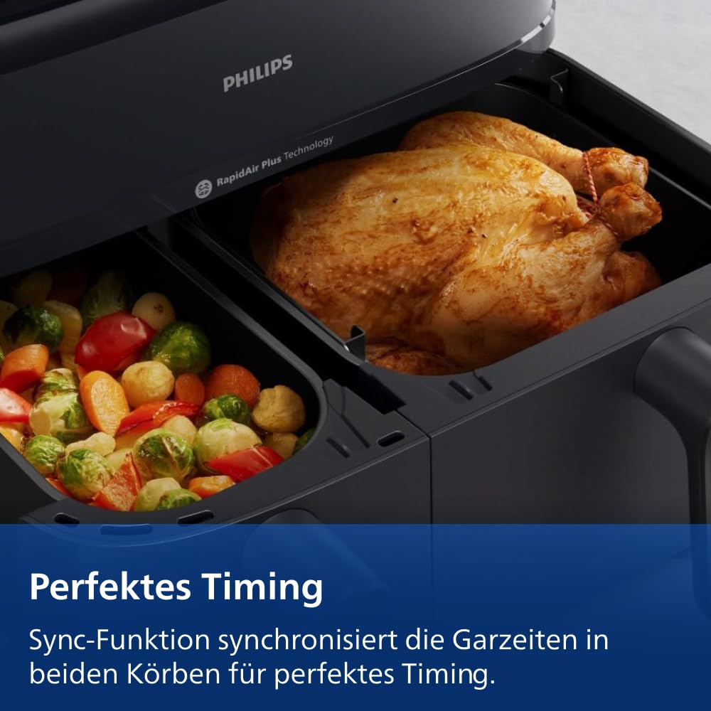 Philips Airfryer 3000 Series Dual Basket, Heißluftfritteuse mit 2 Körben und Frühstücks-Set, 9L, RapidAir Plus Technologie, 90% weniger Fett, Energieeffizient, HomeID App (NA350/03) 6