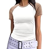 Imily Bela Womens Summer Short Sleeve T Shirts Slim Fitted Raglan Color Block Crop Tops 2025 Basic Casual Y2k Stretchy Tee