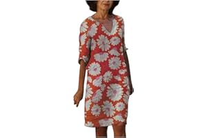 BAXLIMEK Cotton Linen Dresses for Women,2024 Spring Summer Casual 3/4 Sleeve Midi Dress,Trendy Elegant Plain Beach Dress