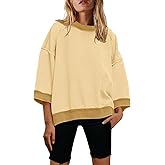 Nirovien Womens Short Sleeve Sweatshirt Oversized Crewneck Sweatshirts 3/4 Sleeve Casual Summer Tops