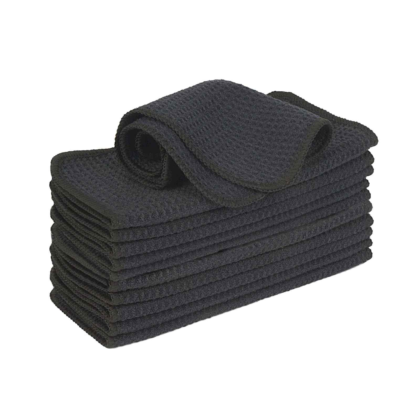 VIVOTE 12pack Microfiber Cloth Barista Cloth Black Waffle Tea Towel Dishcloths Washable Kitchen Rags Thick Household Cleaning Cloths No Lint 20cm X 20cm