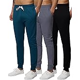 Real Essentials 3 Pack: Men's French Terry Fleece Active Casual Jogger Sweatpants with Pockets (Available in Big & Tall)