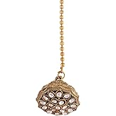 I Jewels Gold Plated Rajasthani/Rajputi Kundan Pearl Studded Borla Matha Patti Maang Tikka for Women
