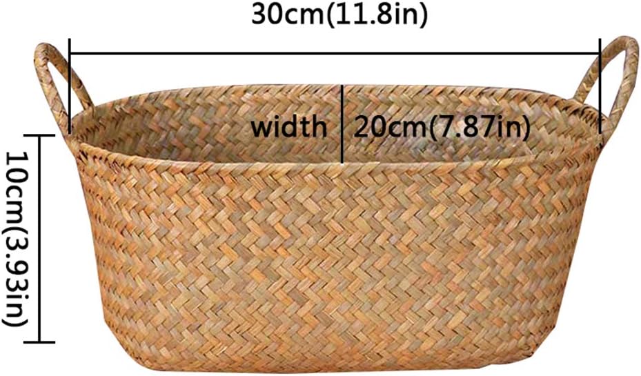 GFEU Seagrass Storage Basket with Handles, Natural Foldable Woven Storage Basket Bin Rattan Planter Organizer for Laundry Toys Planters,Nursery (Large)