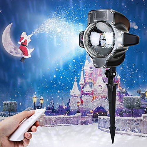 LED Christmas Light Projector - Lampwin 2017 New Design Outdoor Holiday Portable Slide Fairy White Snowflake Projector Light with Wireless Remote for Xmas Party Birthday New Year Decoration