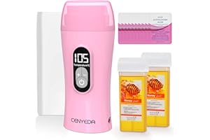 CENYEDA Digital Roll On Wax Kit,Honey Thermostatic Roller Waxing Kit for Sensitive Skin, Depilatory Soft Wax Warmer with 2 Cartridge Refill 10 Wax-removing wipes and 100pcs Wax Strips