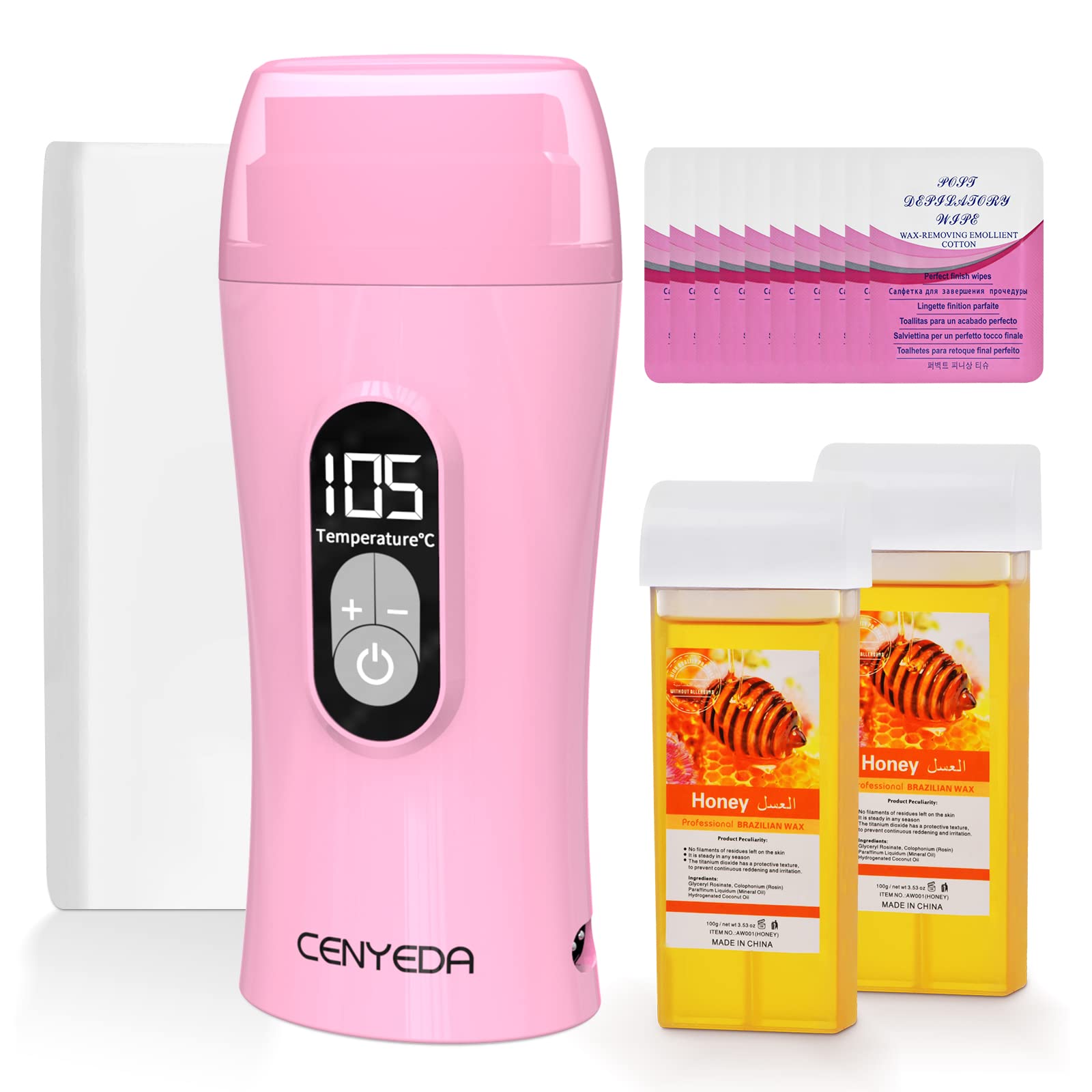 Photo 1 of CENYEDA Digital Roll On Wax Kit,Honey Thermostatic Roller Waxing Kit for Sensitive Skin, Depilatory Soft Wax Warmer with 2 Cartridge Refill 10 Wax-removing wipes and 100pcs Wax Strips