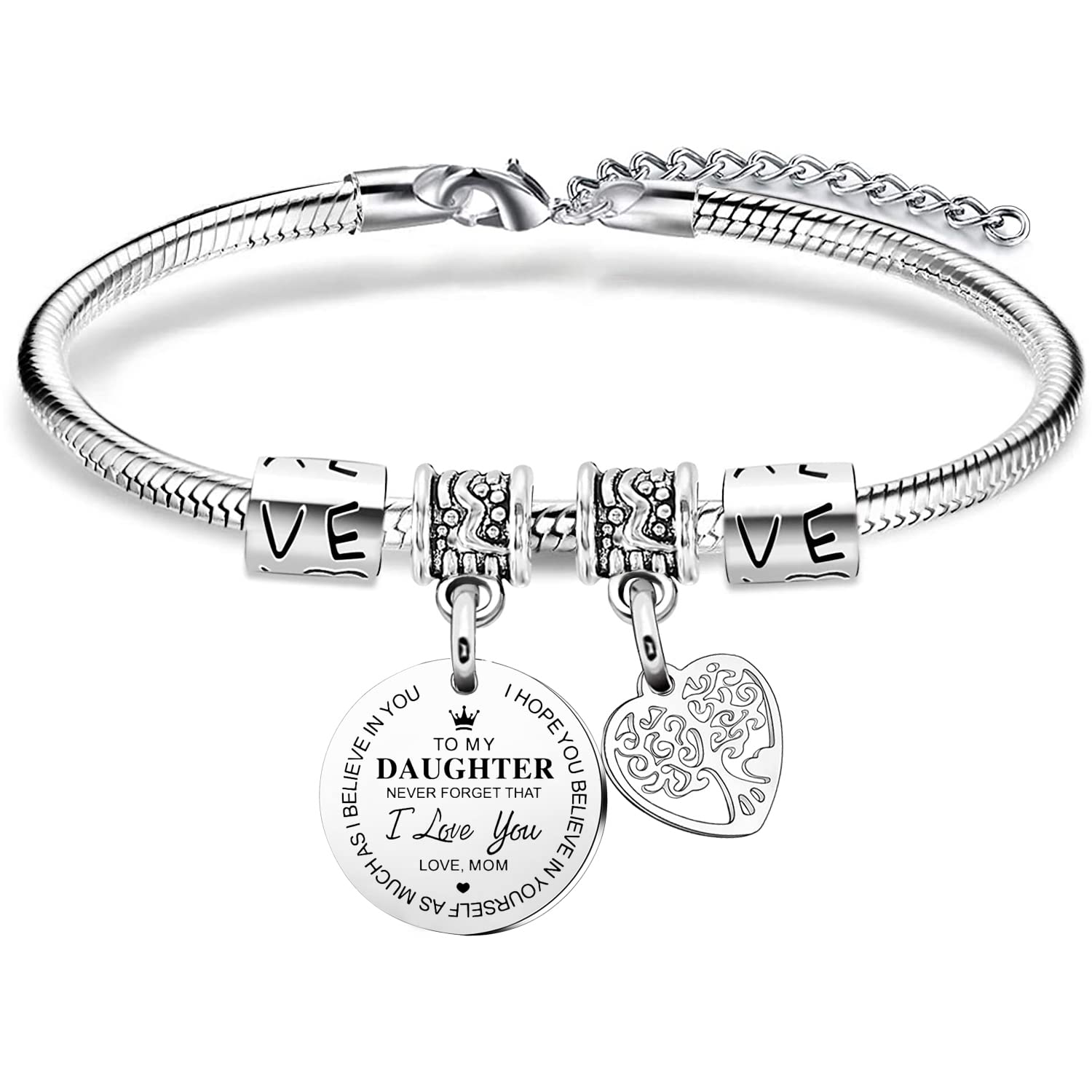 Ghloyza To My Daughter Bracelet Daughters Birthday Gifts from Mum Inspirational Charm Bracelet for Daughter Graduation Gifts for Girl Her